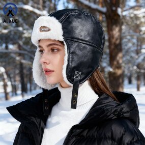 Leather Trapper Hat Supplier - OEM Winter Thickened Fleece Lined Motorcycling