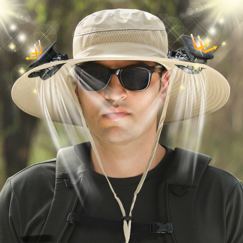 Solar Sun Hat Factory - OEM Summer Poplin Dual Fans Quick Drying Waterproof
