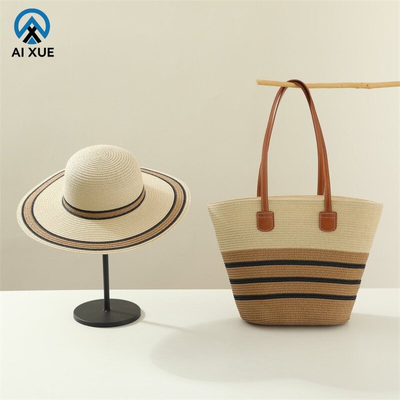 Straw Tote Set Manufacturer - OEM Handmade Large Bag and Hat Set Holiday