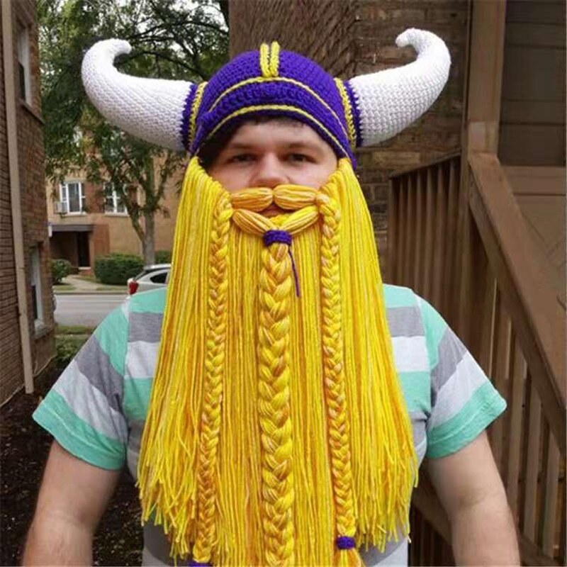 Viking Horn Hat Supplier - OEM Knitted Beard Long Braided Funny Cosplay