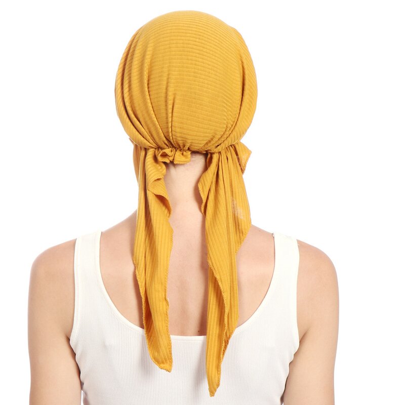 Bandana Hat Supplier - OEM Women's Solid Color Indian Muslim Ruffle Turban