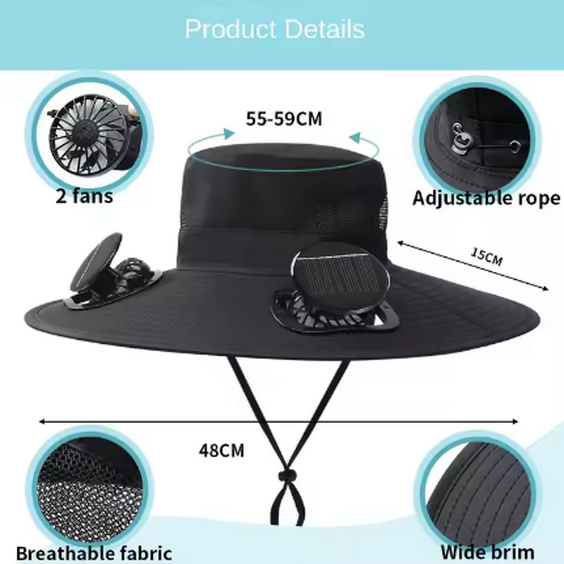Solar Sun Hat Factory - OEM Summer Poplin Dual Fans Quick Drying Waterproof