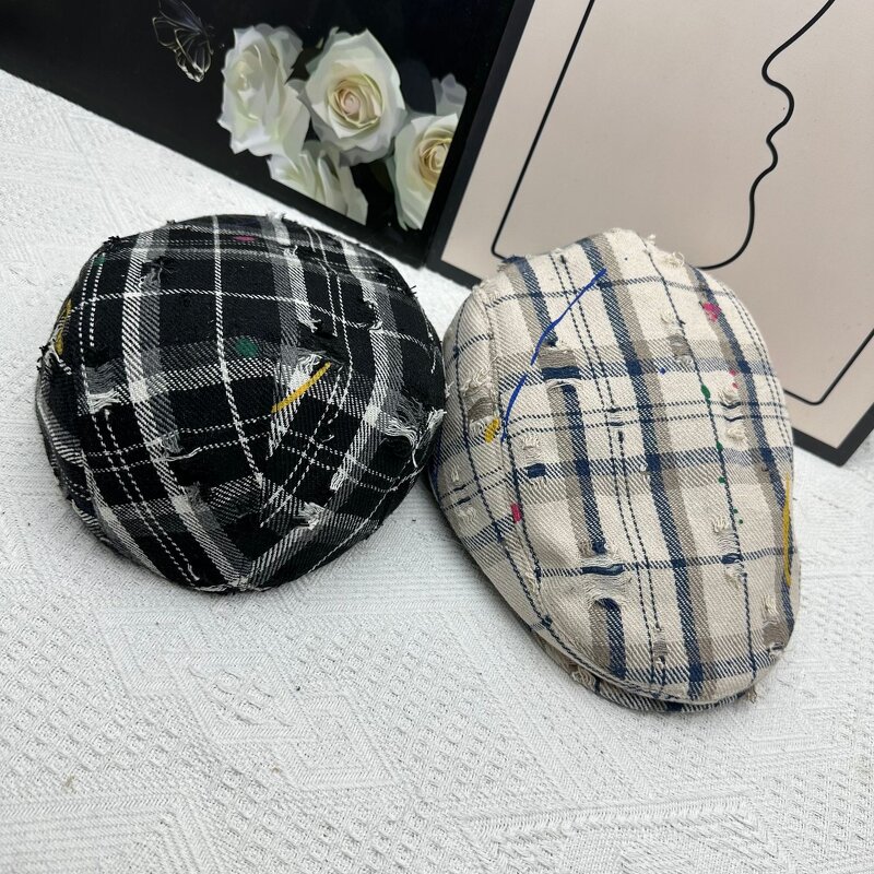 Newsboy Hat Supplier - OEM Unisex Vintage Spring Tweed Black White Plaid