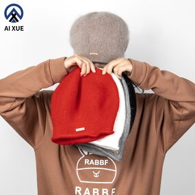 Rabbit Fur Beanie Factory - OEM Women's Soft Knitted Lantern Hat