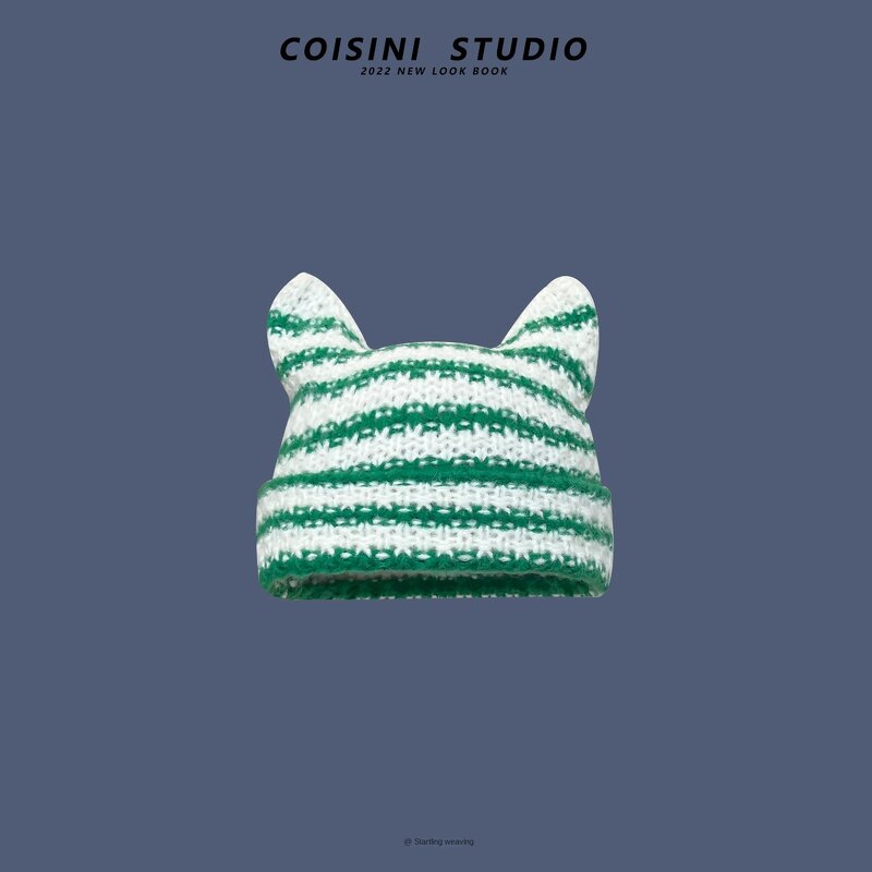 Knitted Hat Supplier - OEM Korean Style Ins Ear Striped 3D Embroidery