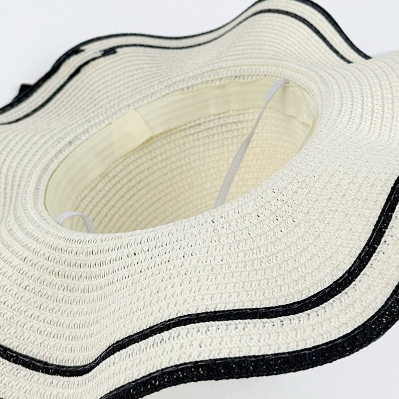 Women's Straw Hat Supplier - OEM 2025 Soft Wide Flat Edge Wave Design Bow