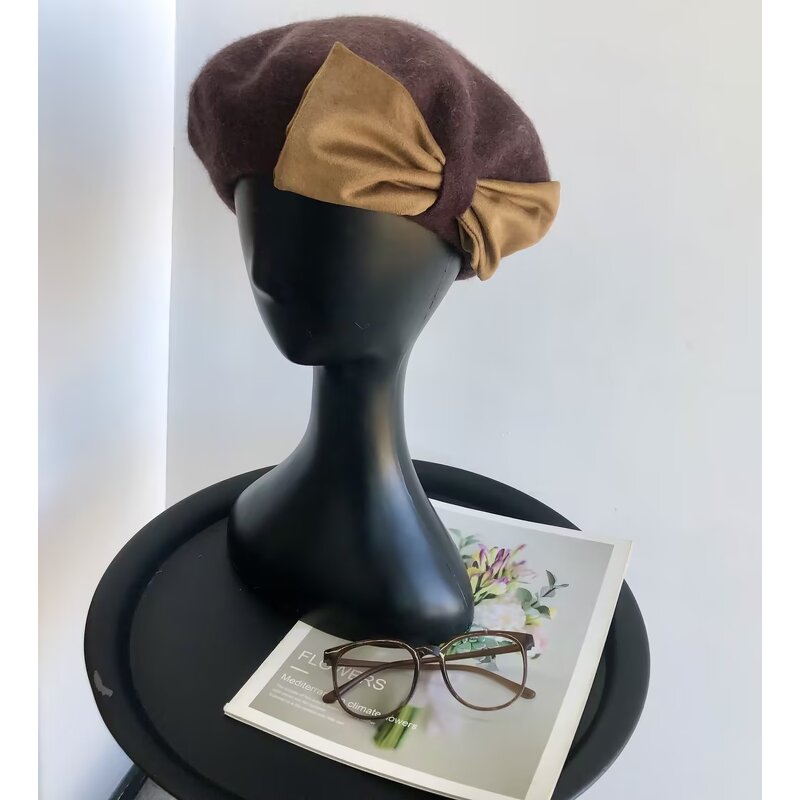 Wool Bow Beret Factory - OEM Autumn Winter Casual Felt Embossed Pattern