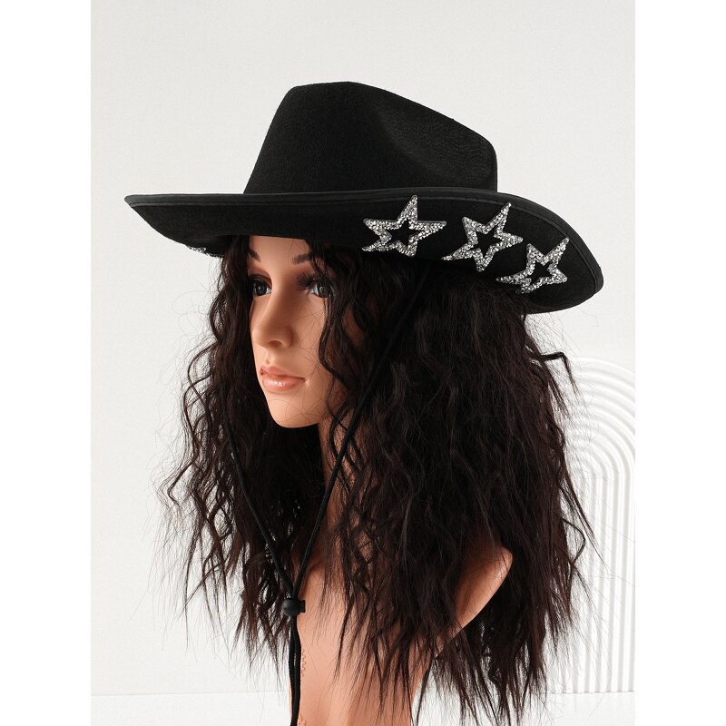 Sequin Cowboy Hat Supplier - OEM Y2K Polyester Studded Rhinestone Black