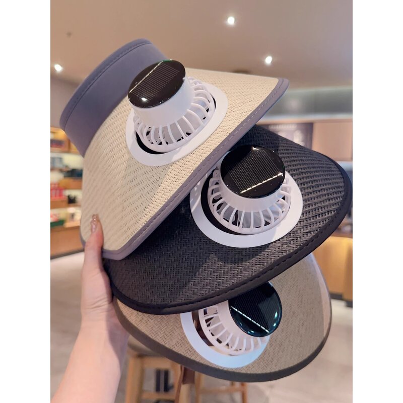 Fan Sun Hat Factory - OEM Summer Solar Energy Straw Visor Wide Brim