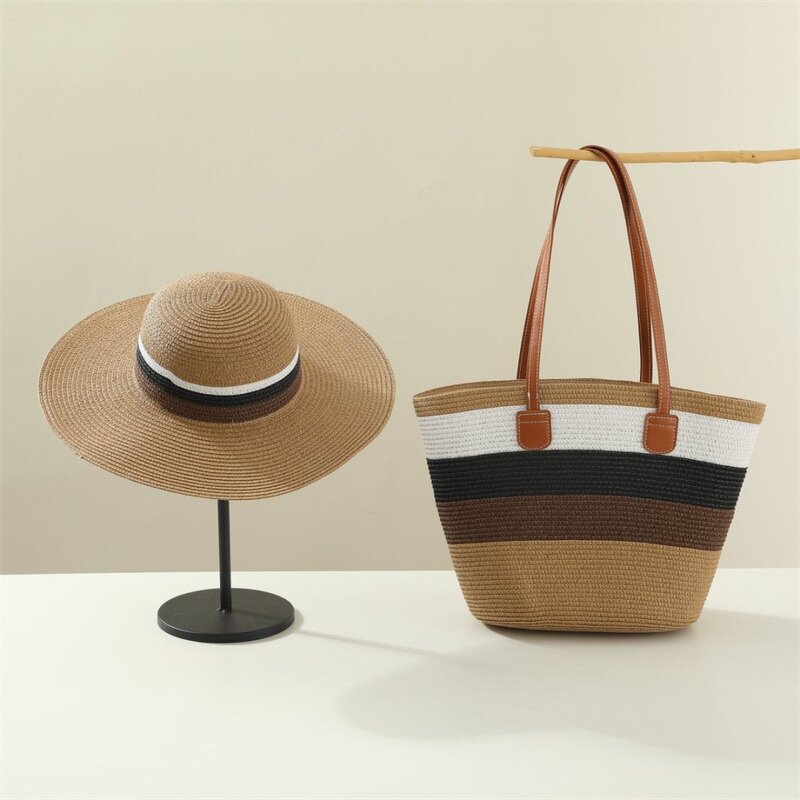 Straw Tote Set Manufacturer - OEM Handmade Large Bag and Hat Set Holiday