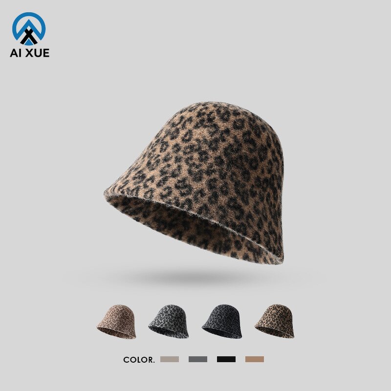 Winter Bucket Hat Manufacturer - OEM Female Leopard Print Wool Felt Bow