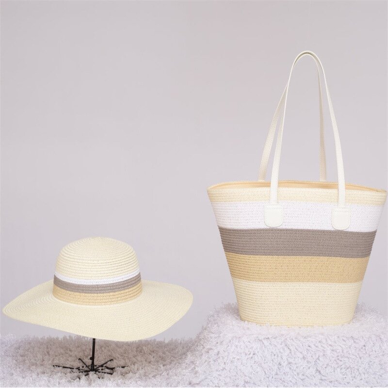 Straw Tote Set Manufacturer - OEM Handmade Large Bag and Hat Set Holiday