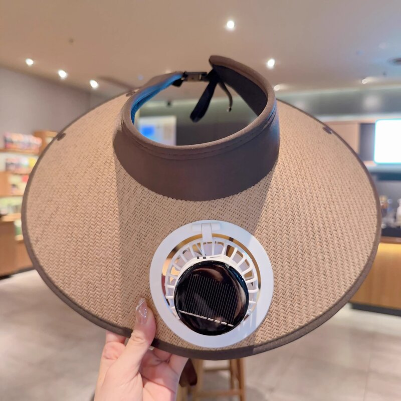 Fan Sun Hat Factory - OEM Summer Solar Energy Straw Visor Wide Brim