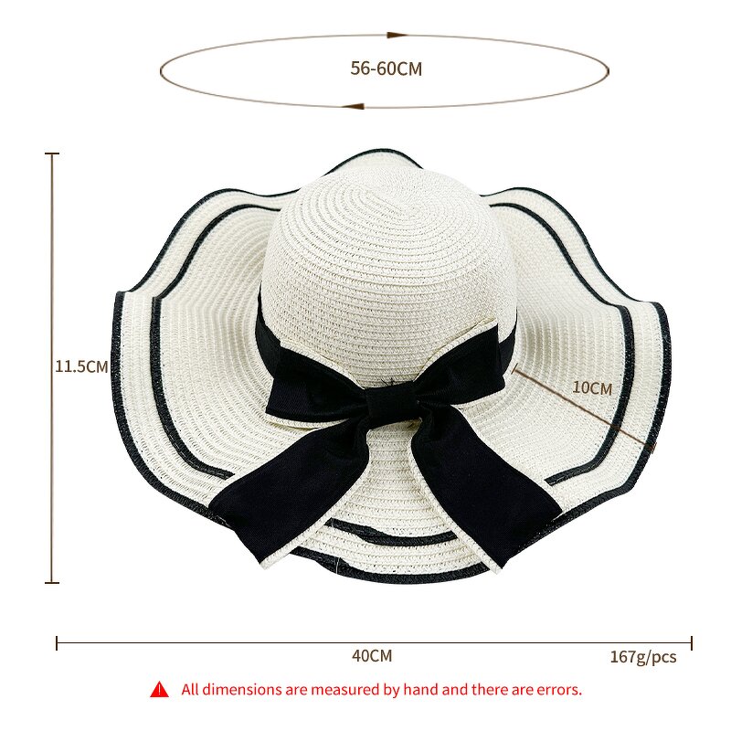 Women's Straw Hat Supplier - OEM 2025 Soft Wide Flat Edge Wave Design Bow