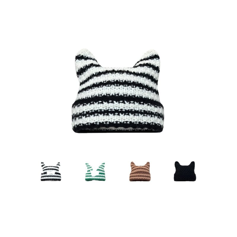 Knitted Hat Supplier - OEM Korean Style Ins Ear Striped 3D Embroidery