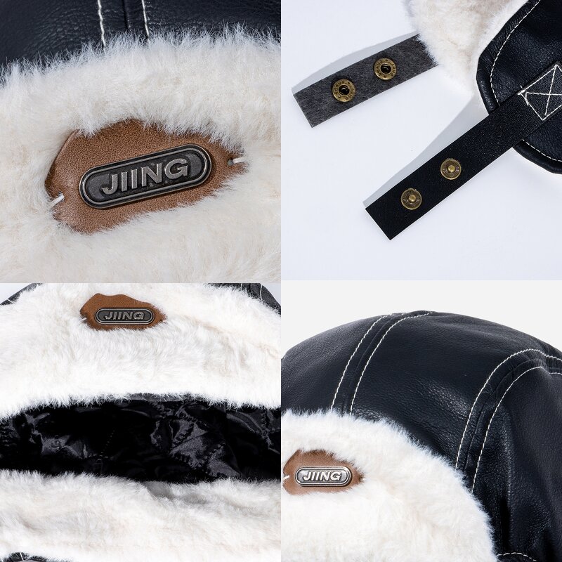 Leather Trapper Hat Supplier - OEM Winter Thickened Fleece Lined Motorcycling