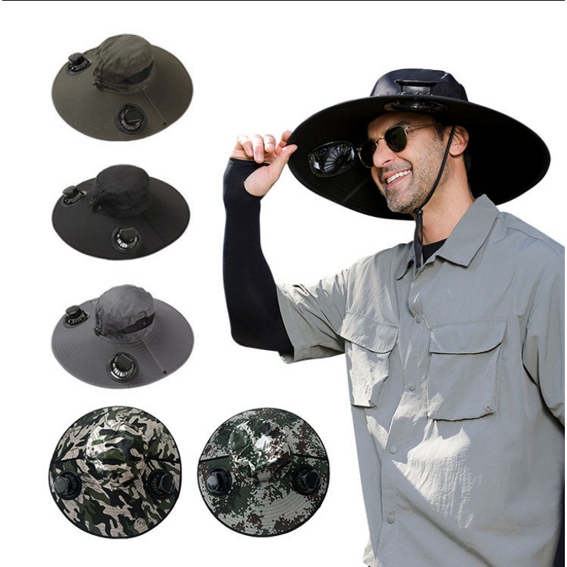 Solar Sun Hat Factory - OEM Summer Poplin Dual Fans Quick Drying Waterproof