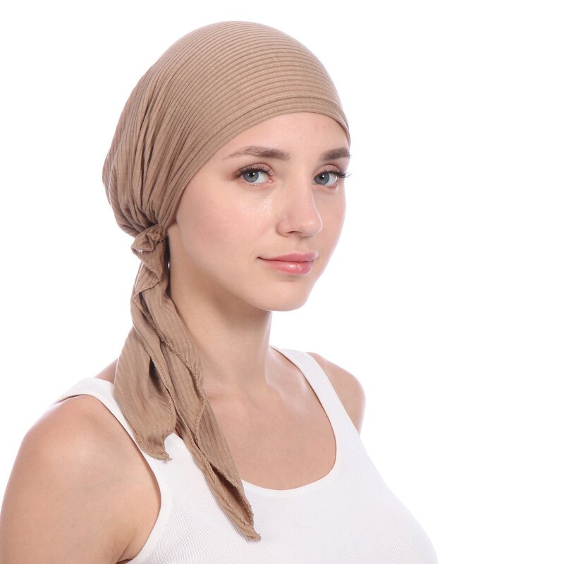 Bandana Hat Supplier - OEM Women's Solid Color Indian Muslim Ruffle Turban