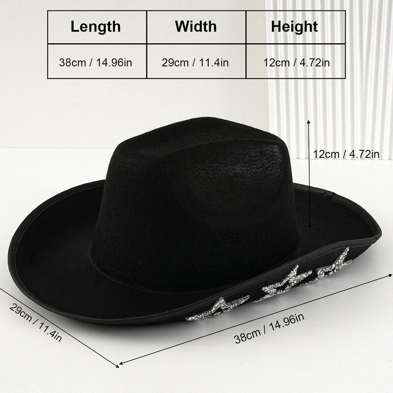 Sequin Cowboy Hat Supplier - OEM Y2K Polyester Studded Rhinestone Black