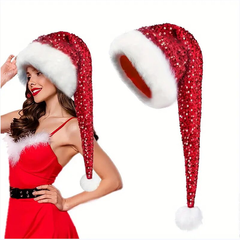 Sequin Christmas Hat Factory - OEM Double-Layer Haipai Plush Long Hair Party