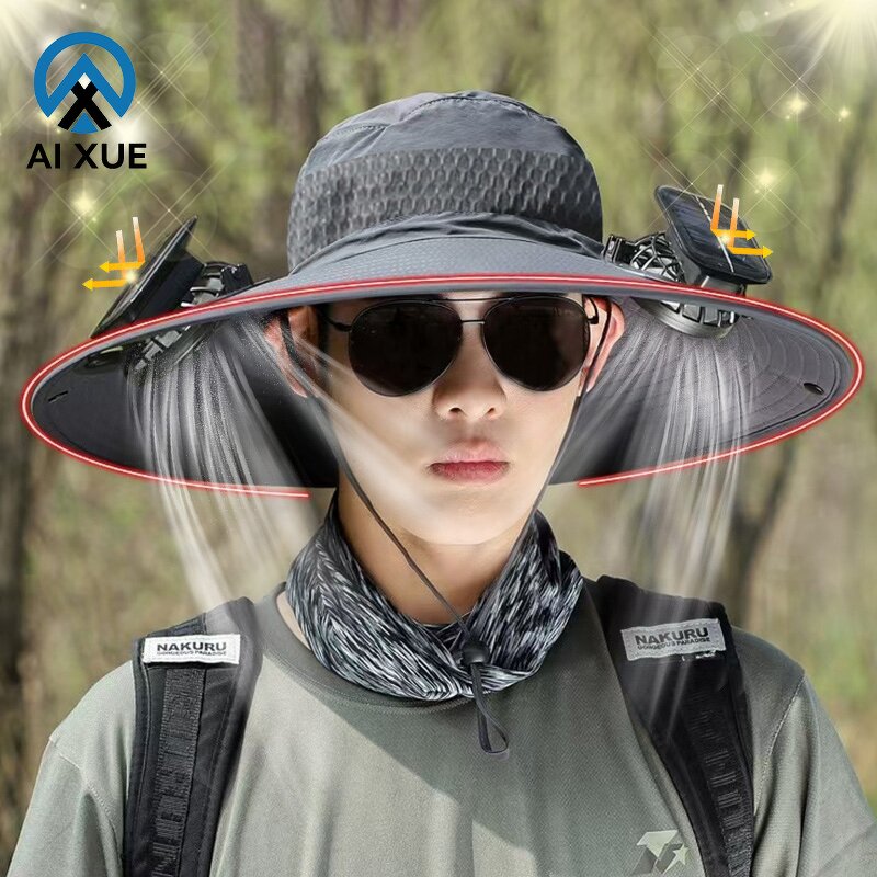 Solar Fan Hat Factory - OEM Adjustable 60cm Wide Brim Dual Cooling Fans