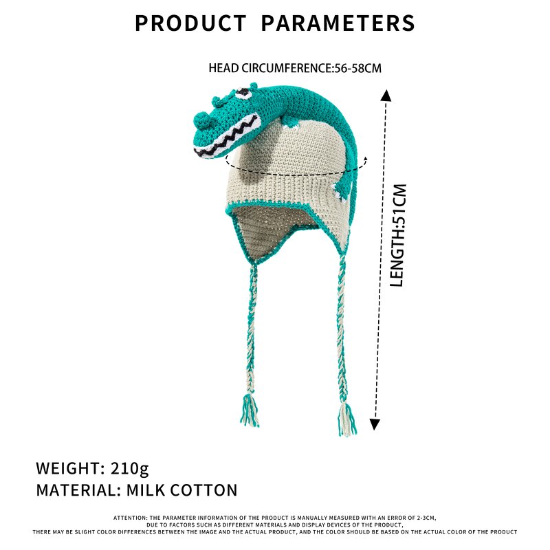 Knitted Hat Supplier - OEM Premium Milk Cotton Dinosaur Braid Hat