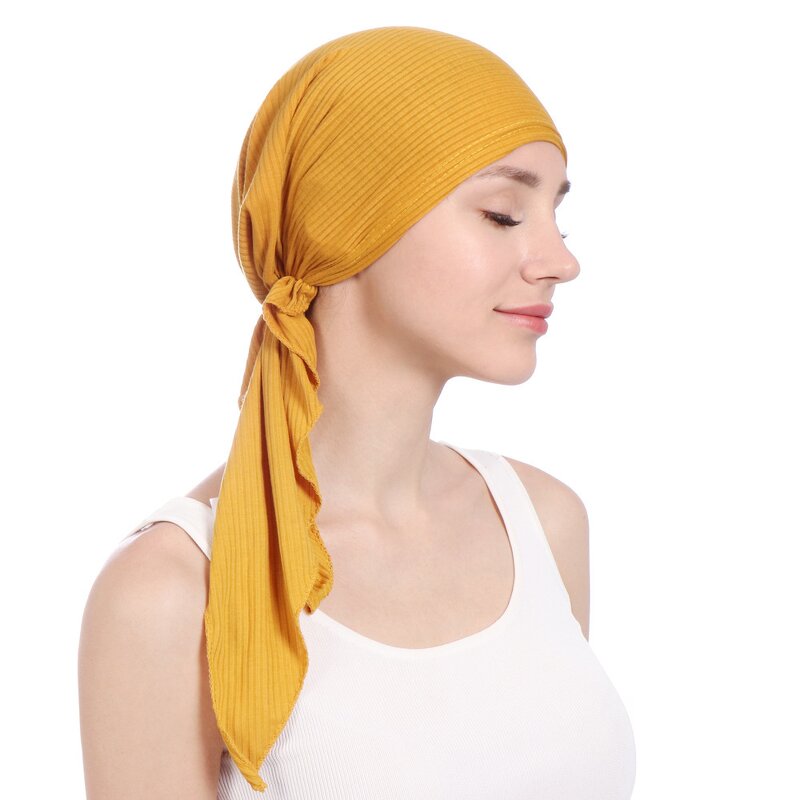 Bandana Hat Supplier - OEM Women's Solid Color Indian Muslim Ruffle Turban