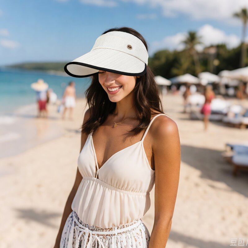 Glitter Visor Cap Supplier - OEM Fashionable Women's Wide Brim Metal Letter