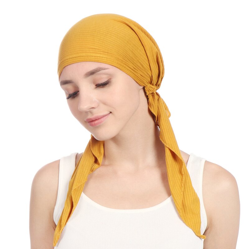 Bandana Hat Supplier - OEM Women's Solid Color Indian Muslim Ruffle Turban
