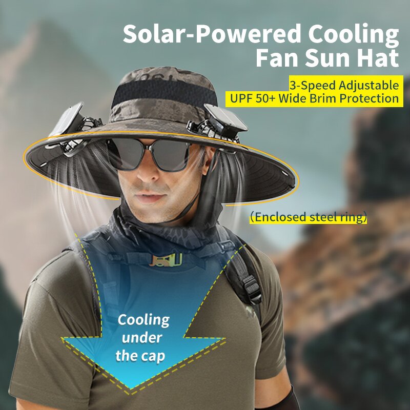 Solar Sun Hat Supplier - OEM Outdoor Wide Brim 2 Solar Fan UPF 50+