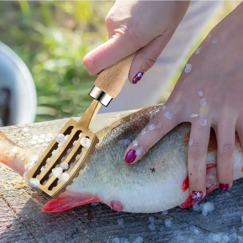 Fish Scale Scraper Factory - OEM Brass Wood Handle Tool