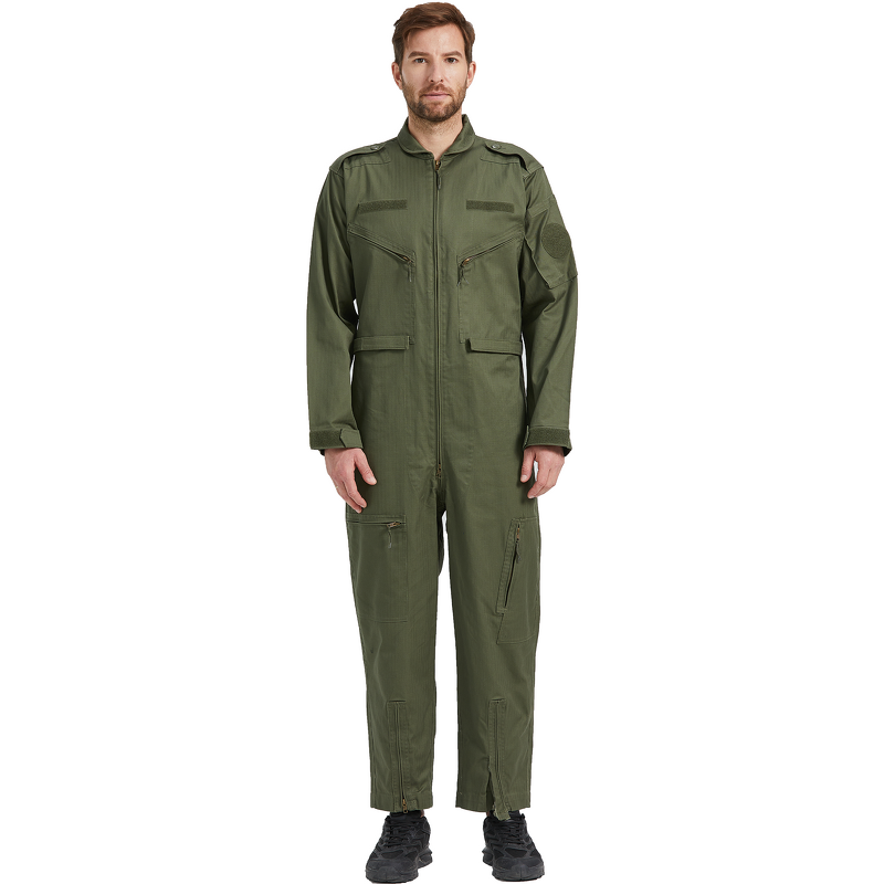 Men's Coveralls Supplier - OEM 100% Cotton Olive Green Zip up Pockets