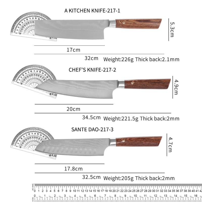 Damascus Knife Set Factory - OEM 5 Pcs Wooden Handle