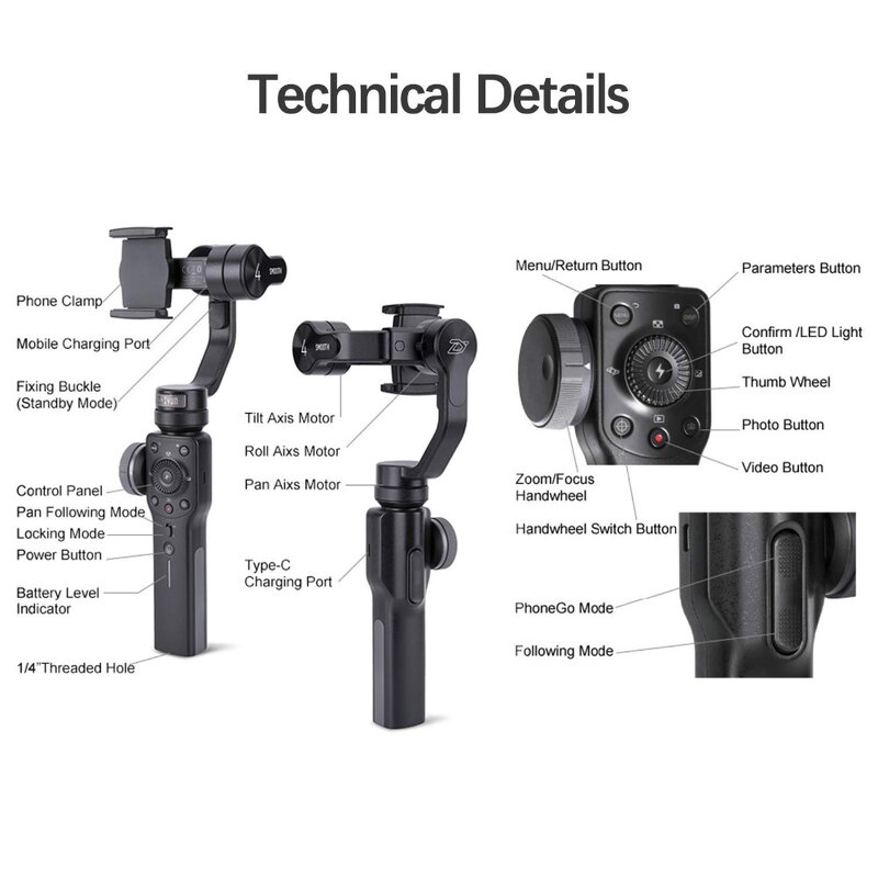 Smartphone Gimbal Manufacturer - OEM 3 Axis Black Handheld Stabilizer