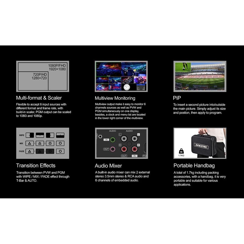 Video Switcher Manufacturer - OEM 6 Channel SDI HD-MI Multi Format T Bar