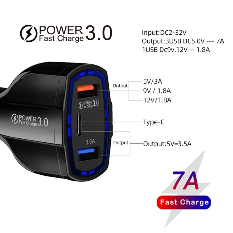 Car Charger Manufacturer - OEM 35W 5V/7A 3 Port USB Type C QC3.0 for iPhone