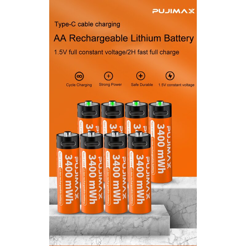 Rechargeable Battery Manufacturer - OEM 1.5V Type C Lithium AA 3400mwh USB C Charger