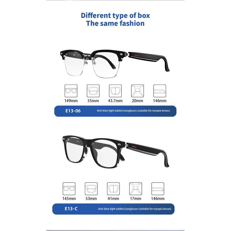 Smart Glasses Manufacturer - OEM E13-06 Anti UV Lightweight 34g BT5.3 UV400 Polarized