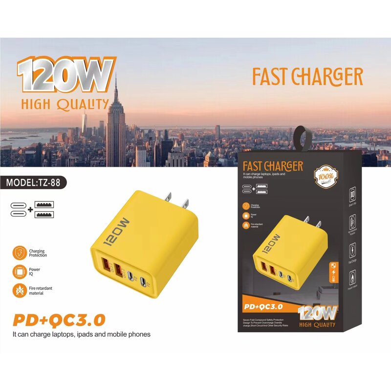 USB C Charger Factory - 4 Ports 120W PD Quick Charge 3.0 Adapter Custom