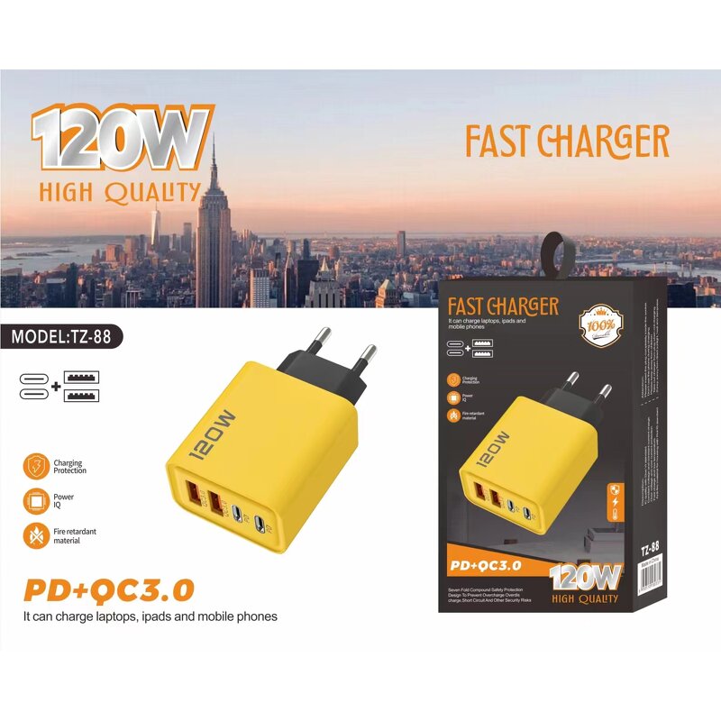 USB C Charger Factory - 4 Ports 120W PD Quick Charge 3.0 Adapter Custom