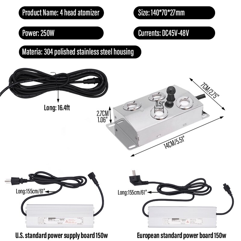 Mist Maker Manufacturer - OEM 4 Head Fogger with 150W Power Supply Water Fountain