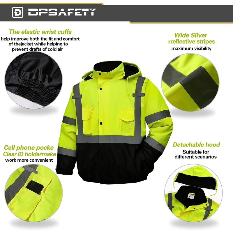 Safety Jacket Manufacturer - OEM DPSAFETY Men's Reflective Hi-Vis ANSI/ISEA 107-2020