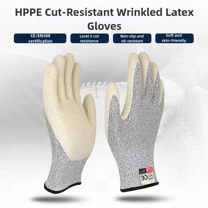 Anti-cutting Gloves Manufacturer - OEM CGLX Custom White Grade 5 HPPE Latex Coated Palm