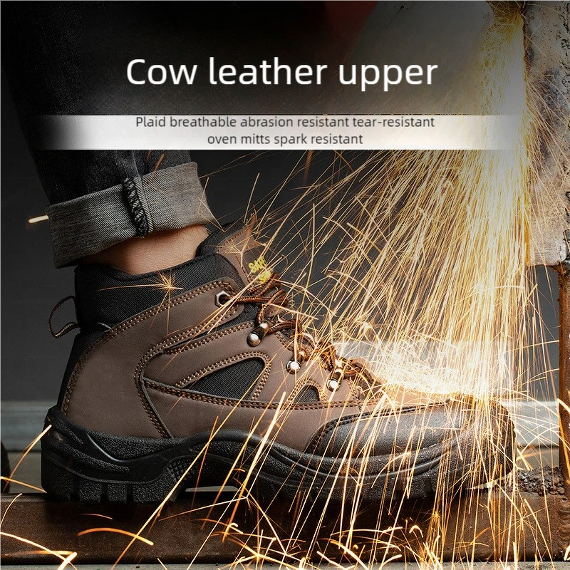 Heat-resistant Safety Shoes Manufacturer - OEM CGLX Leather Lightweight Men Brown Middle Cut