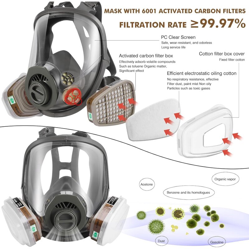 Gas Mask Manufacturer - OEM 6800 Full Face Silicone with Activated Carbon Filters