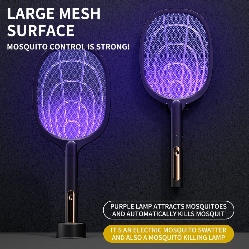 Electric Mosquito Racket Manufacturer - OEM 3000V Black with Purple Killer Lamp