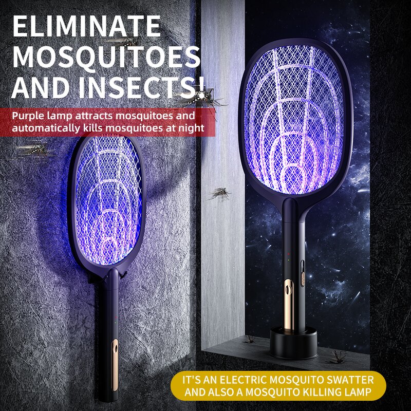 Electric Mosquito Racket Manufacturer - OEM 3000V Black with Purple Killer Lamp