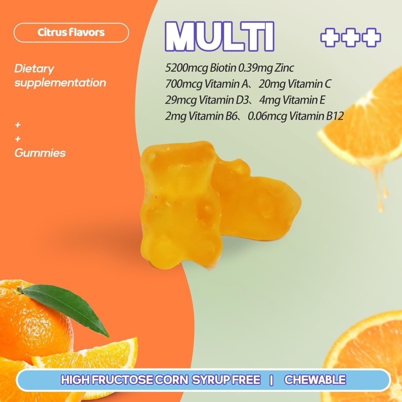 Multivitamin Gummies Factory - OEM Biotin Zinc Citrus Adult Daily