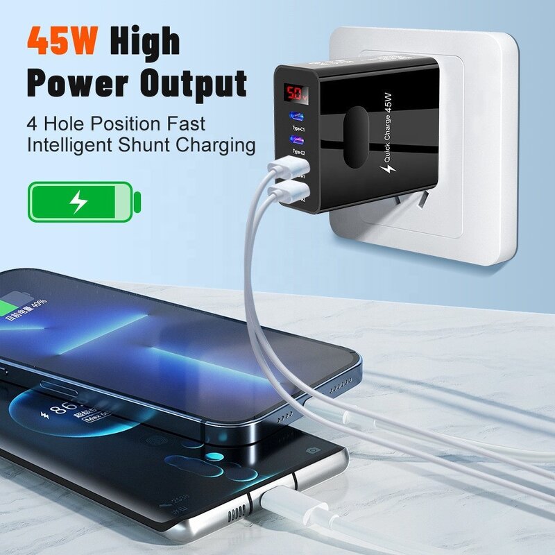 Phone Charger Factory - New Arrivals 45W 2USB+2PD LED Digital Display