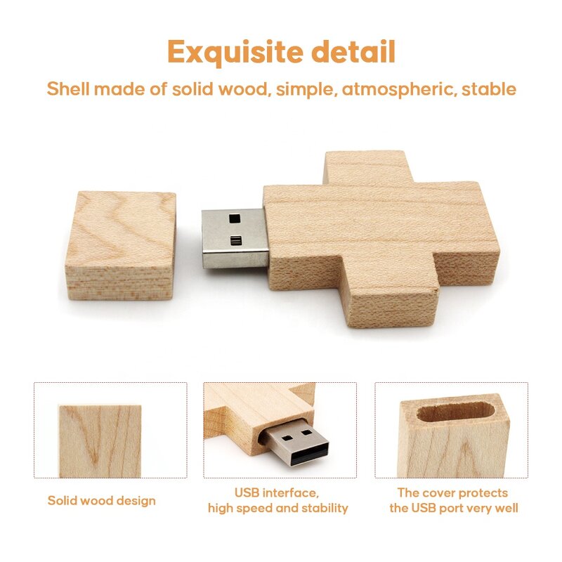 USB Flash Drives Manufacturer - Custom Logo Cross Crucifix Wooden Stick